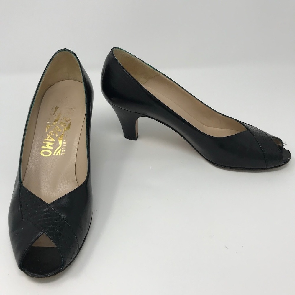 Ferragamo Leather Peeptoe Heels